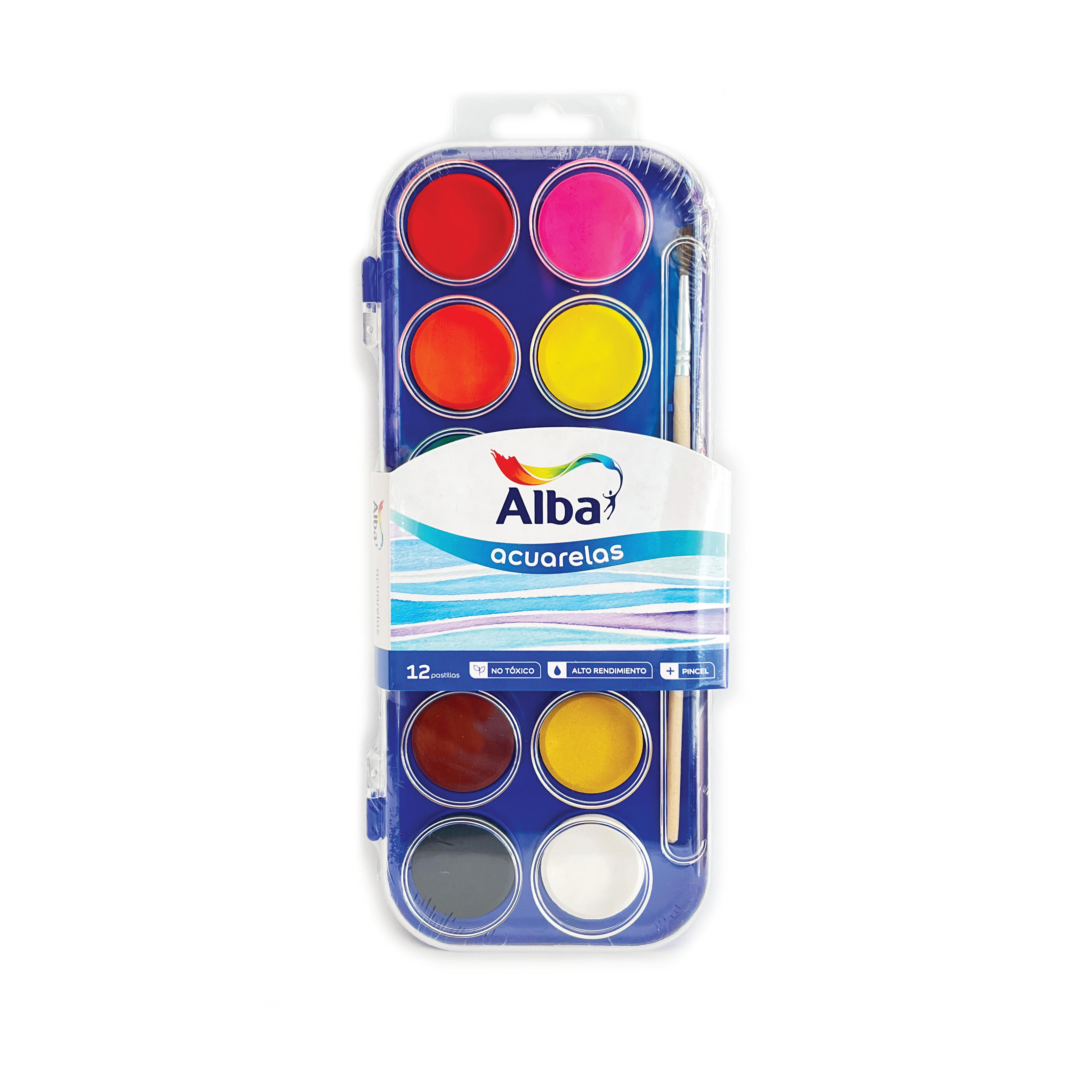 Acuarelas escolares blister acrilico x 12 colores - ESCOLARES - Alba Artística